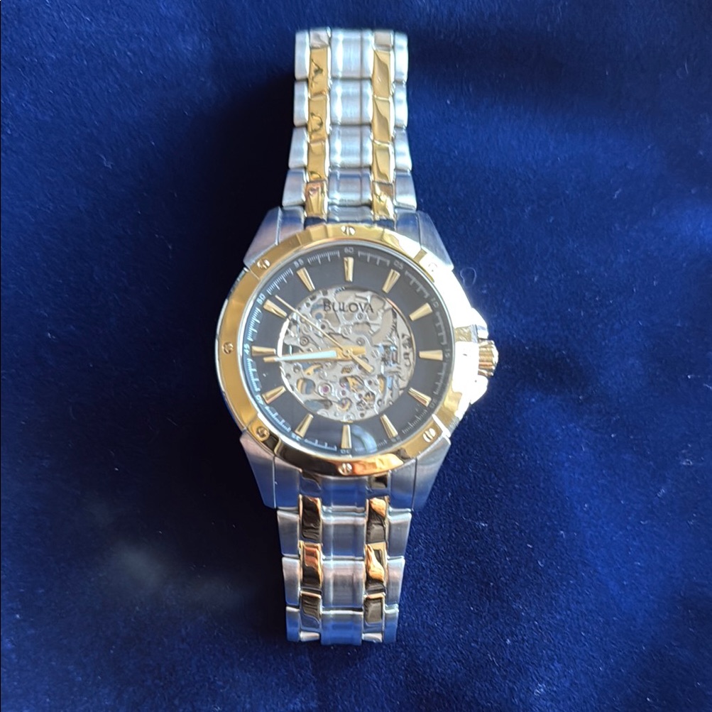 Bulova Gold And Stainless Steel Skeleton Dial Watch